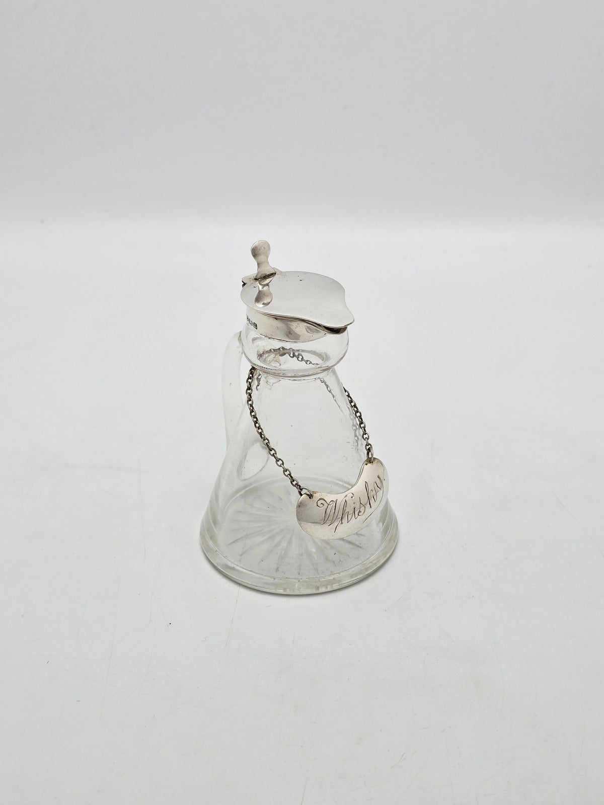 Vintage Sterling Silver Mounted Glass Whisky Noggin With Label - 1935