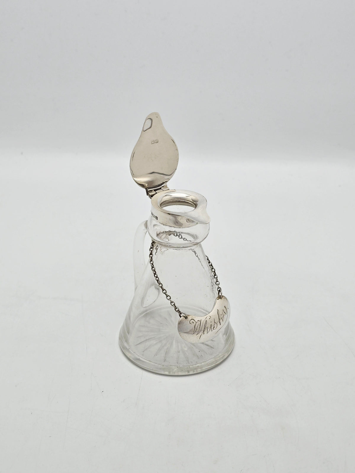 Vintage Sterling Silver Mounted Glass Whisky Noggin With Label - 1935