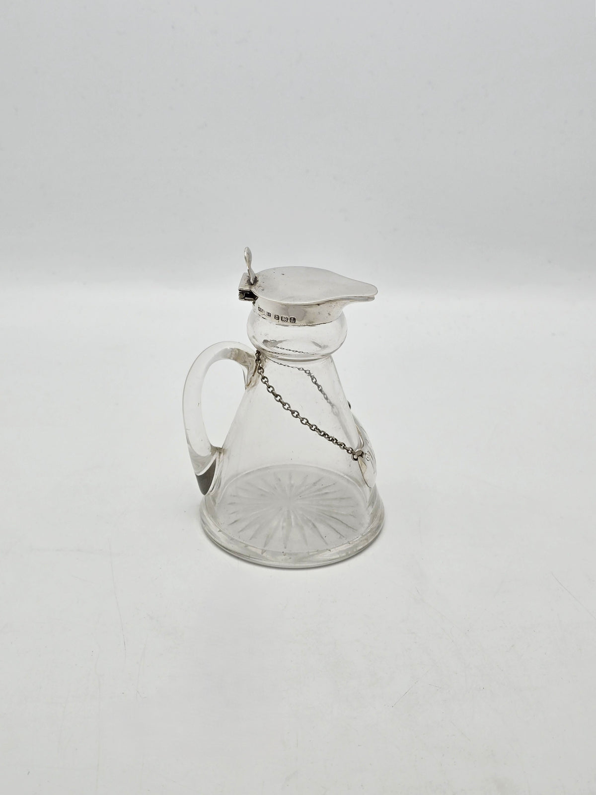Vintage Sterling Silver Mounted Glass Whisky Noggin With Label - 1935