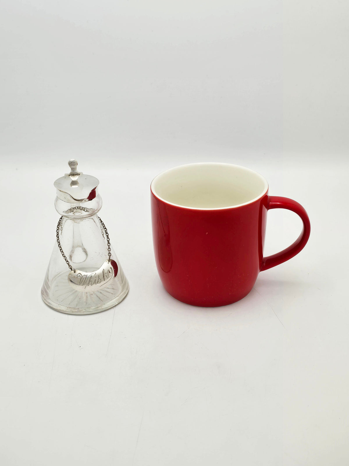 Vintage Sterling Silver Mounted Glass Whisky Noggin With Label - 1935