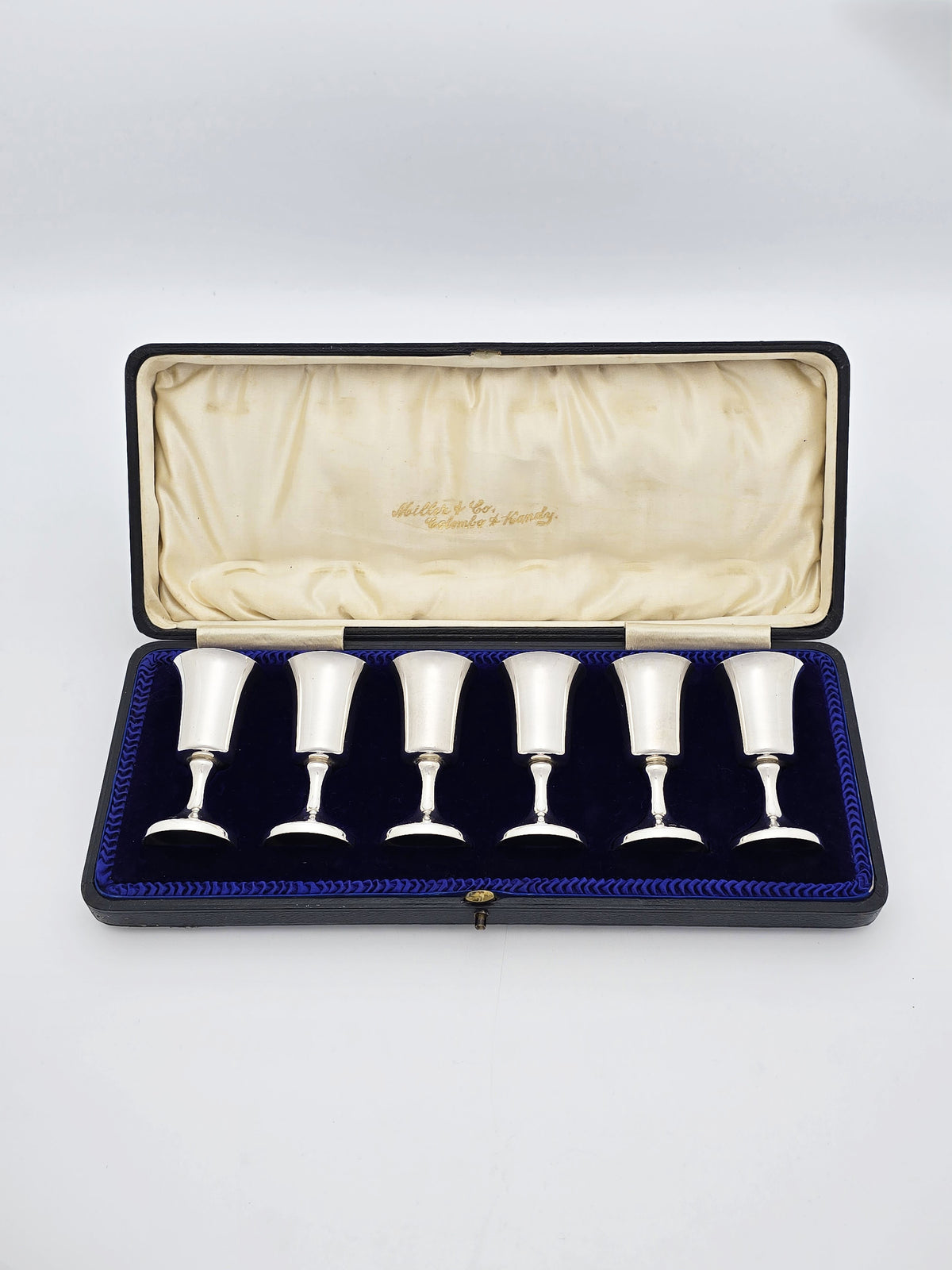 Antique George V Sterling Silver Set Of 6 Gilt Liqueur Goblets - 1911