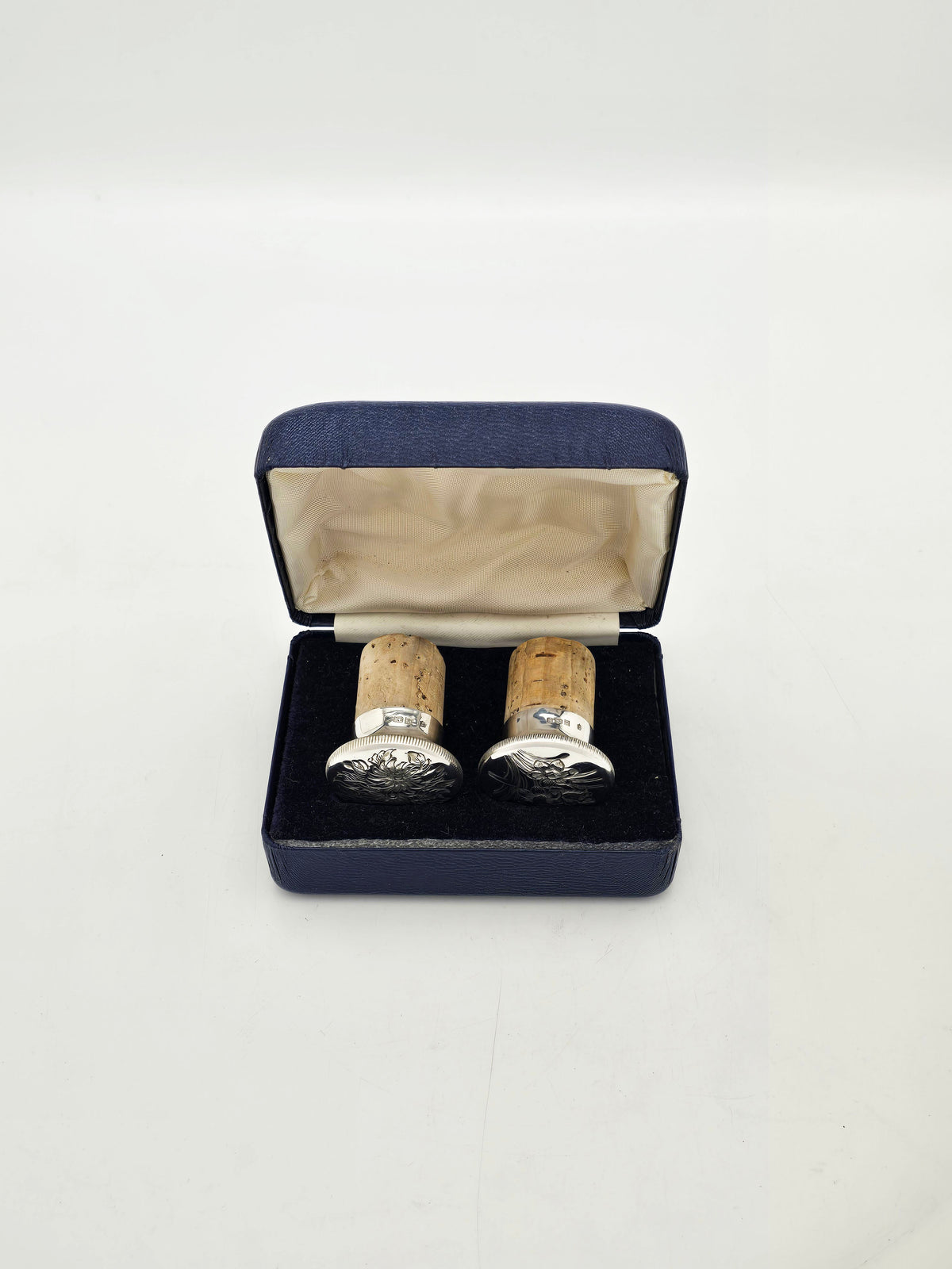 Pair of Vintage Elizabeth II Sterling Silver Wine Bottle Stoppers - 1984