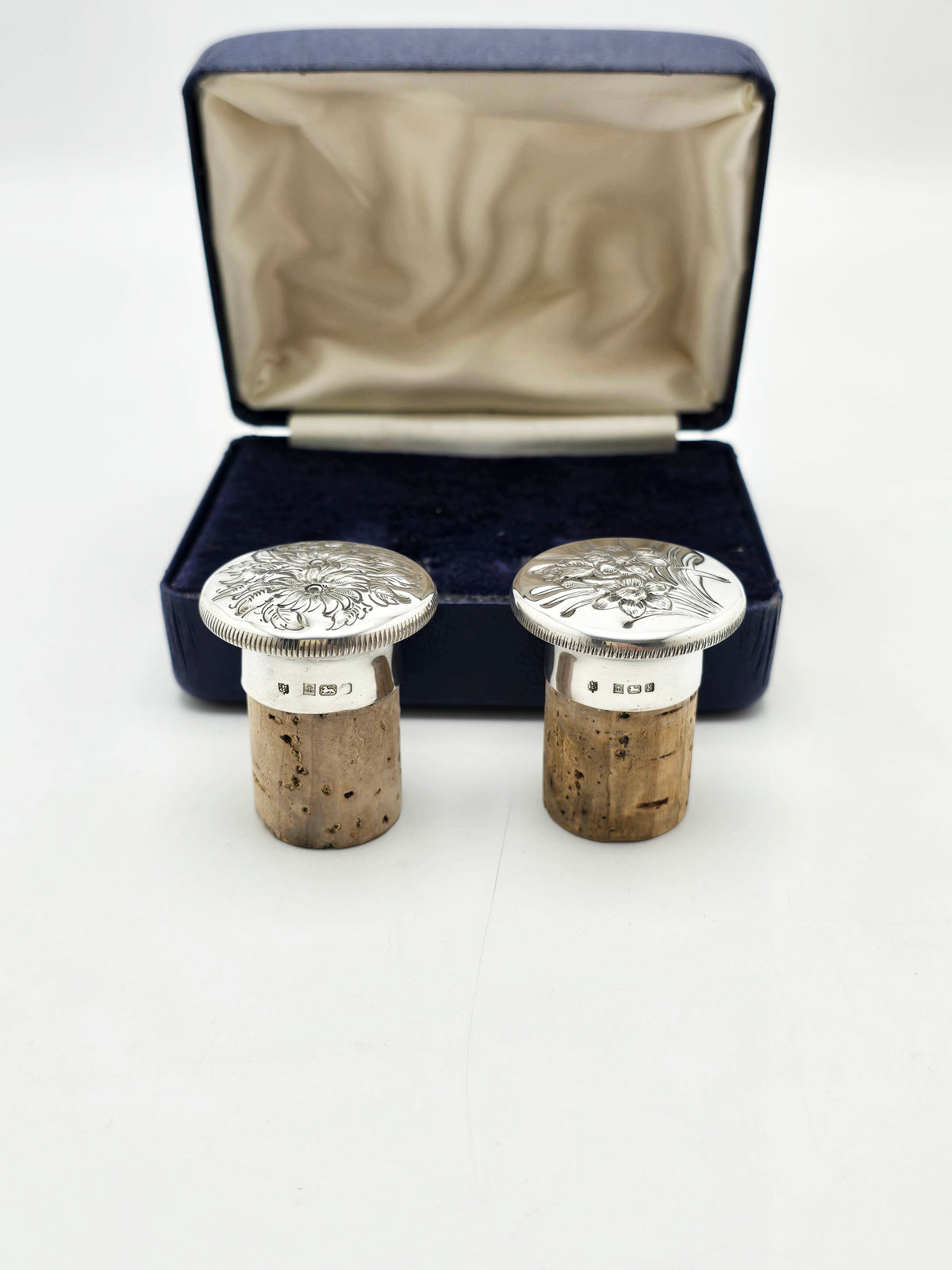 Pair of Vintage Elizabeth II Sterling Silver Wine Bottle Stoppers - 1984