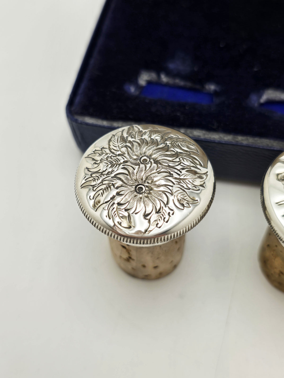 Pair of Vintage Elizabeth II Sterling Silver Wine Bottle Stoppers - 1984
