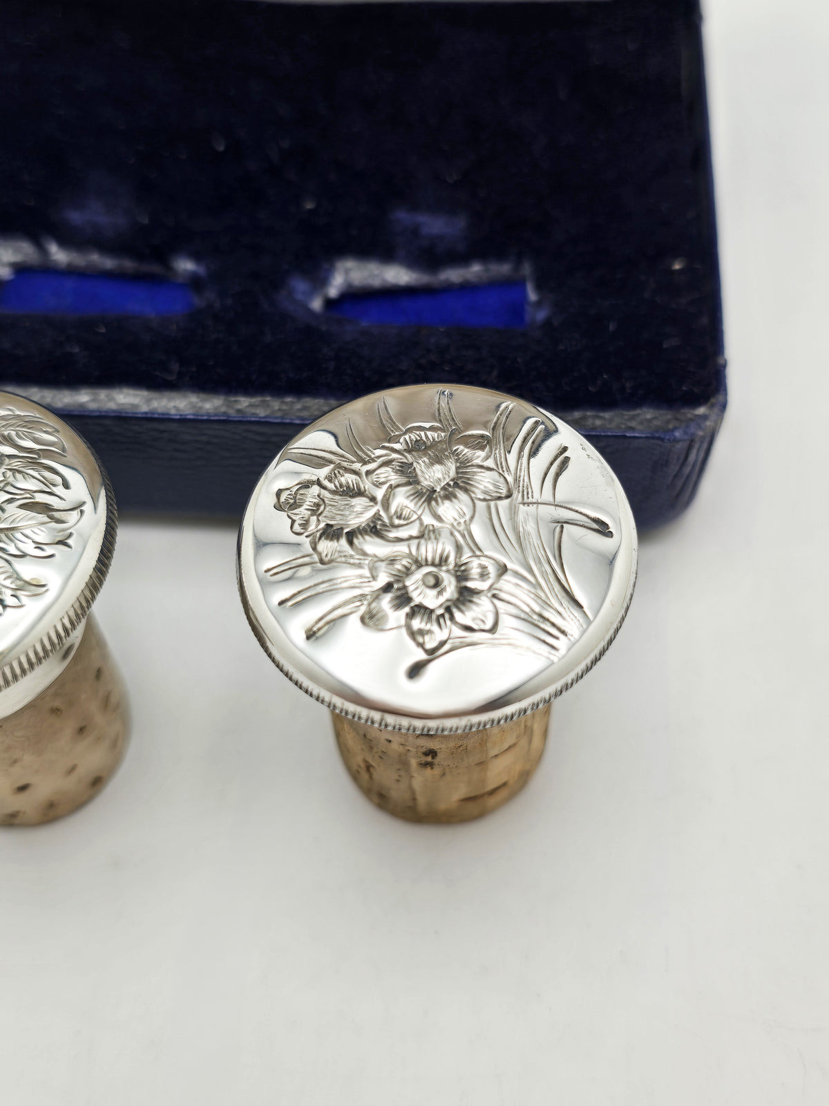 Pair of Vintage Elizabeth II Sterling Silver Wine Bottle Stoppers - 1984