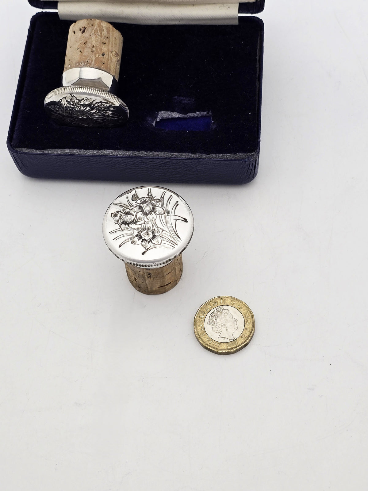 Pair of Vintage Elizabeth II Sterling Silver Wine Bottle Stoppers - 1984