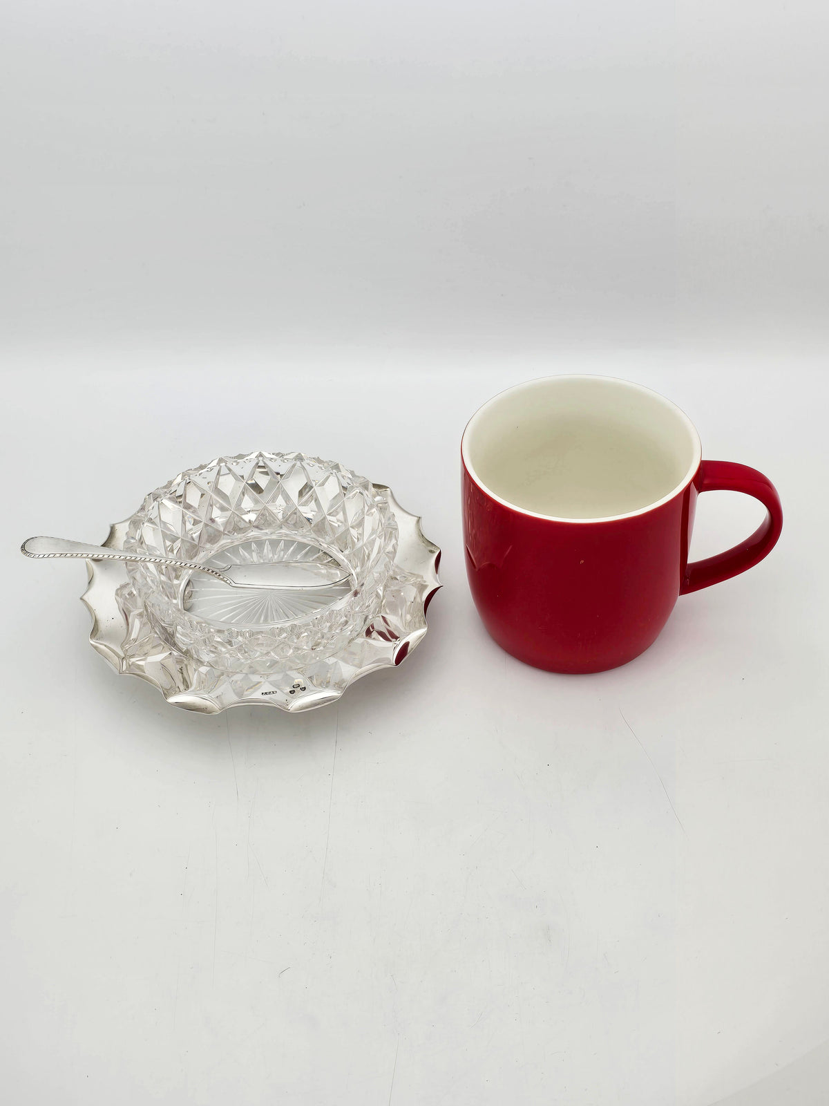 Antique Victorian Sterling Silver Cut Glass Butter Dish Set London 1895