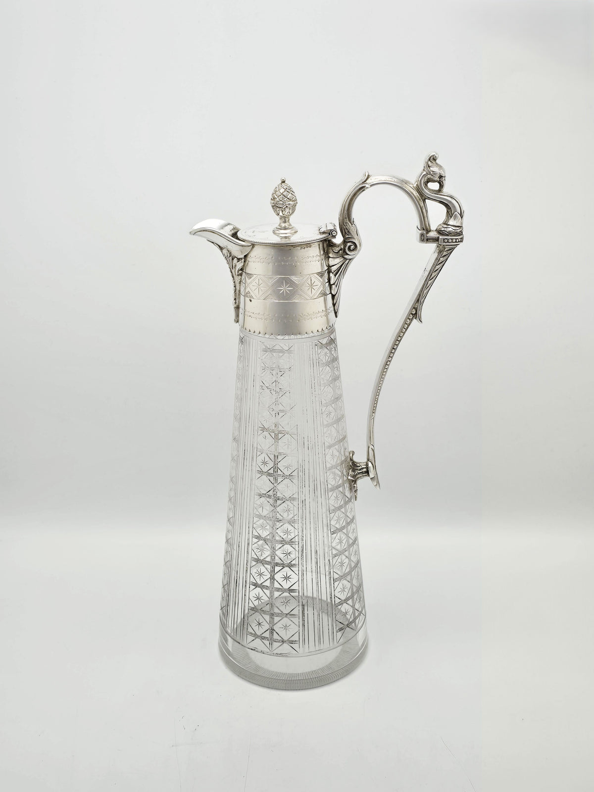 Antique Victorian Silver Plated Etched Glass Claret Jug circa 1880