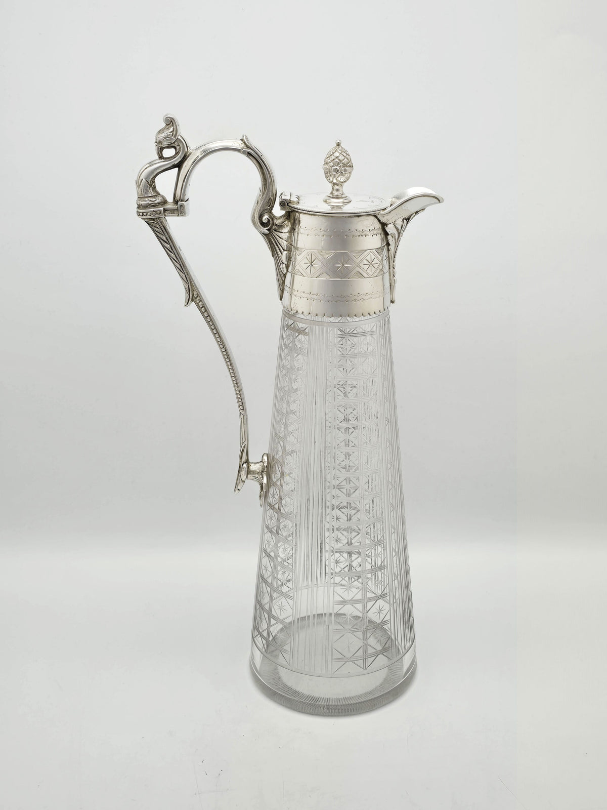 Antique Victorian Silver Plated Etched Glass Claret Jug circa 1880