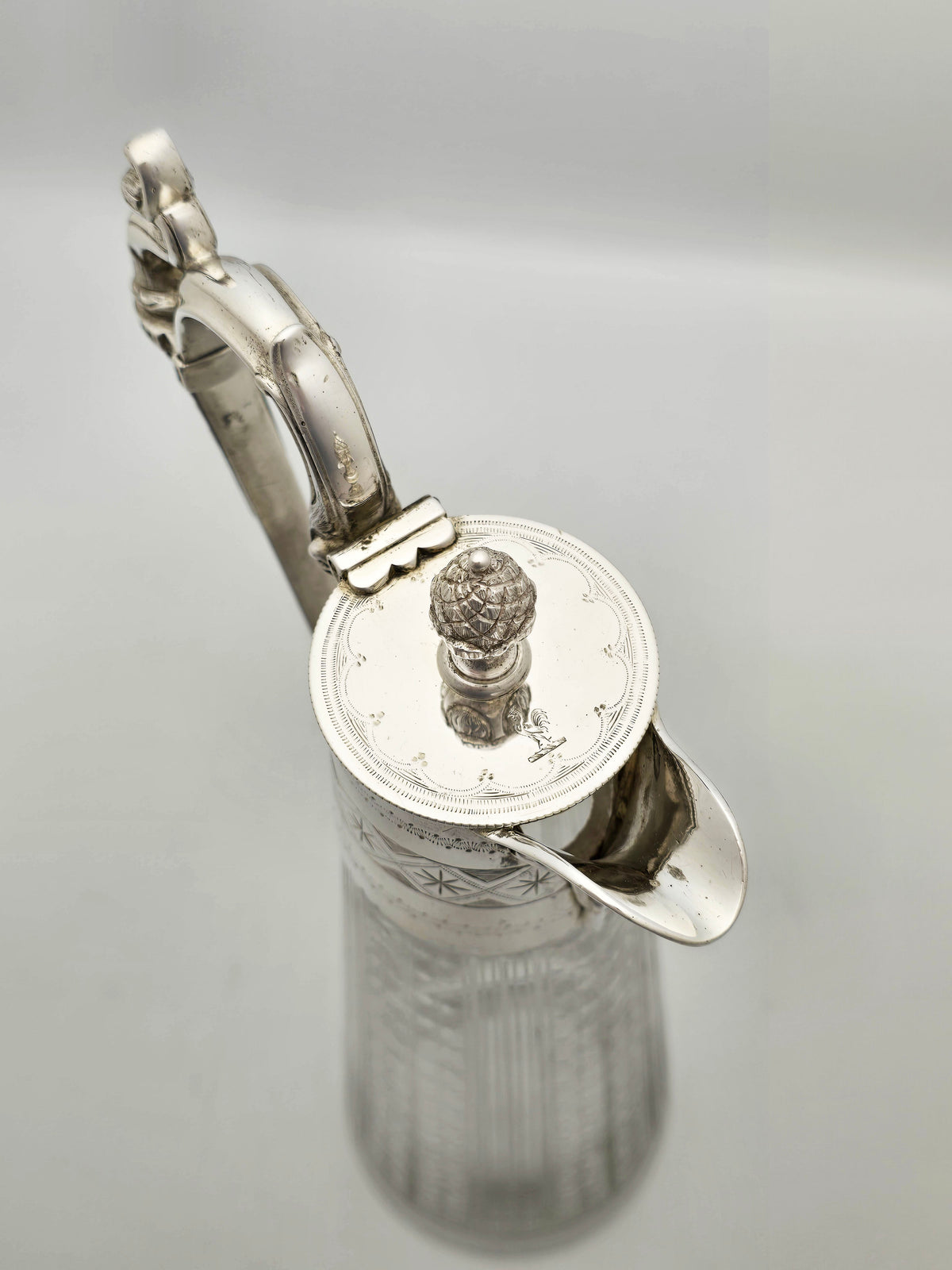 Antique Victorian Silver Plated Etched Glass Claret Jug circa 1880