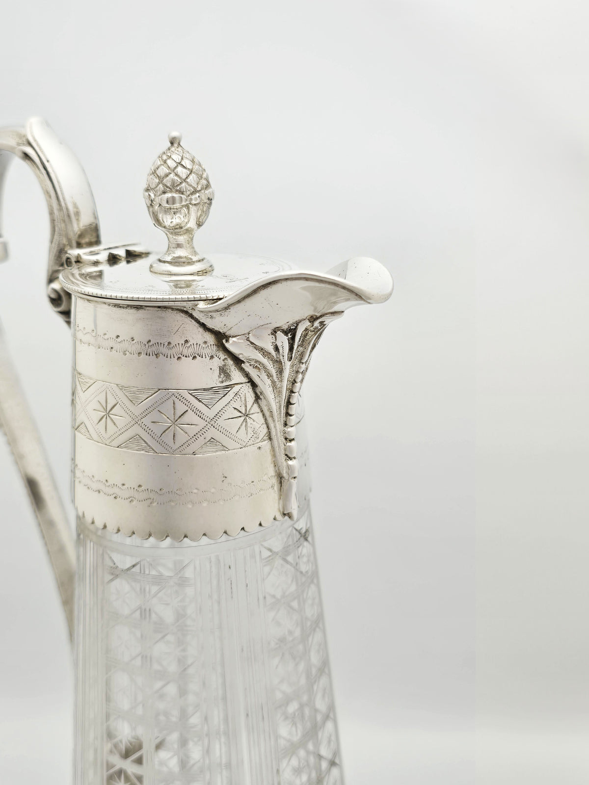 Antique Victorian Silver Plated Etched Glass Claret Jug circa 1880