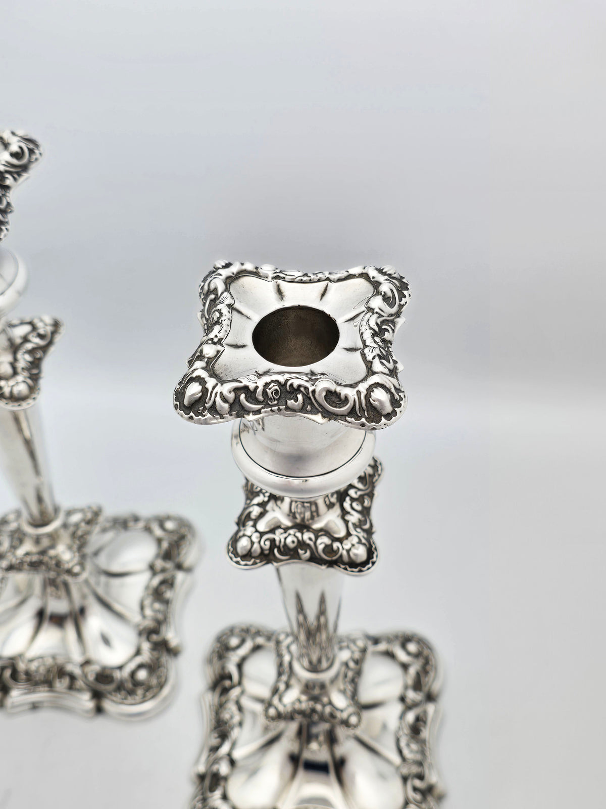 Antique Pair of Silver Plated Ornate Candlesticks circa 1920