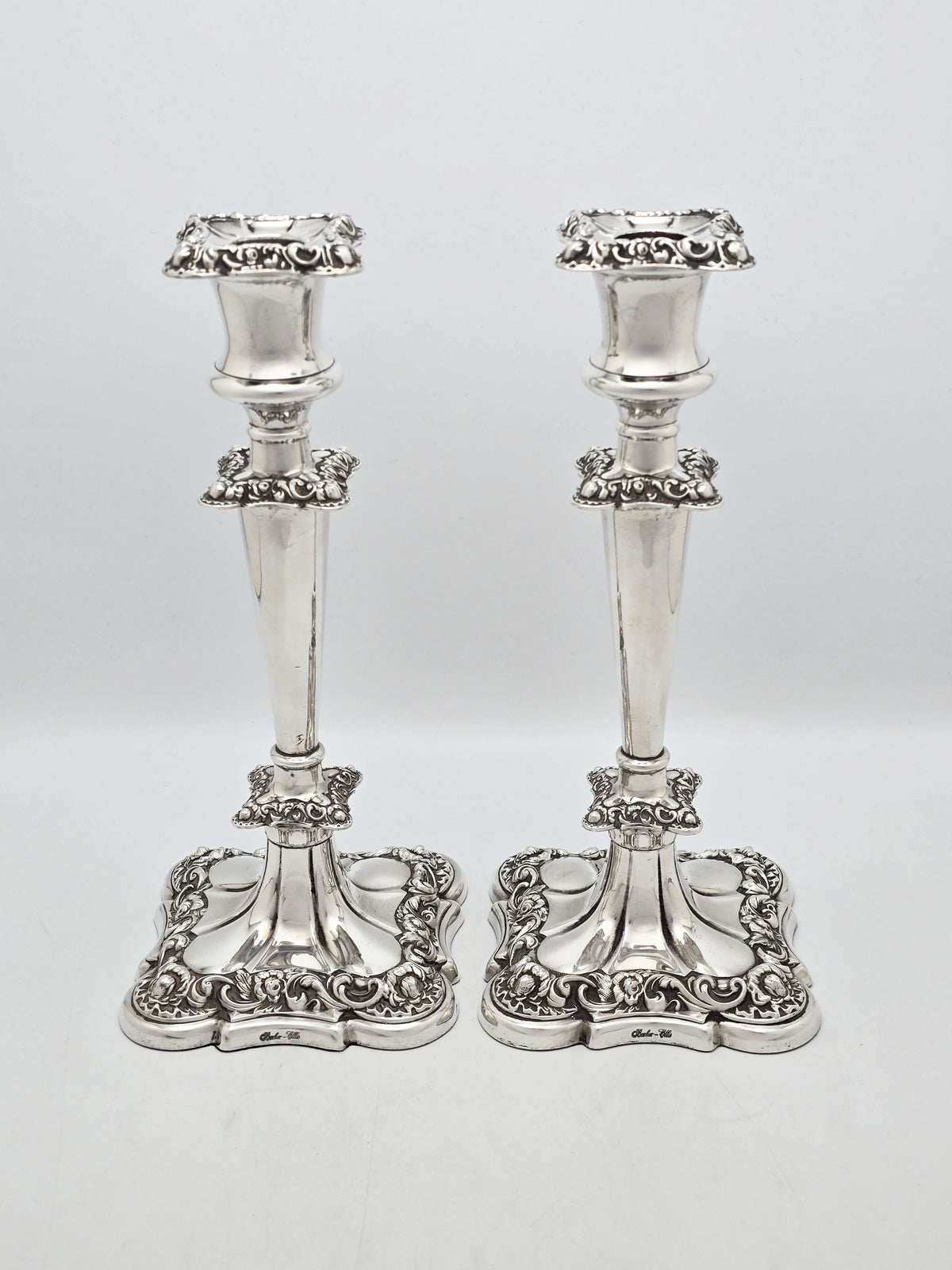 Antique Pair of Silver Plated Ornate Candlesticks circa 1920
