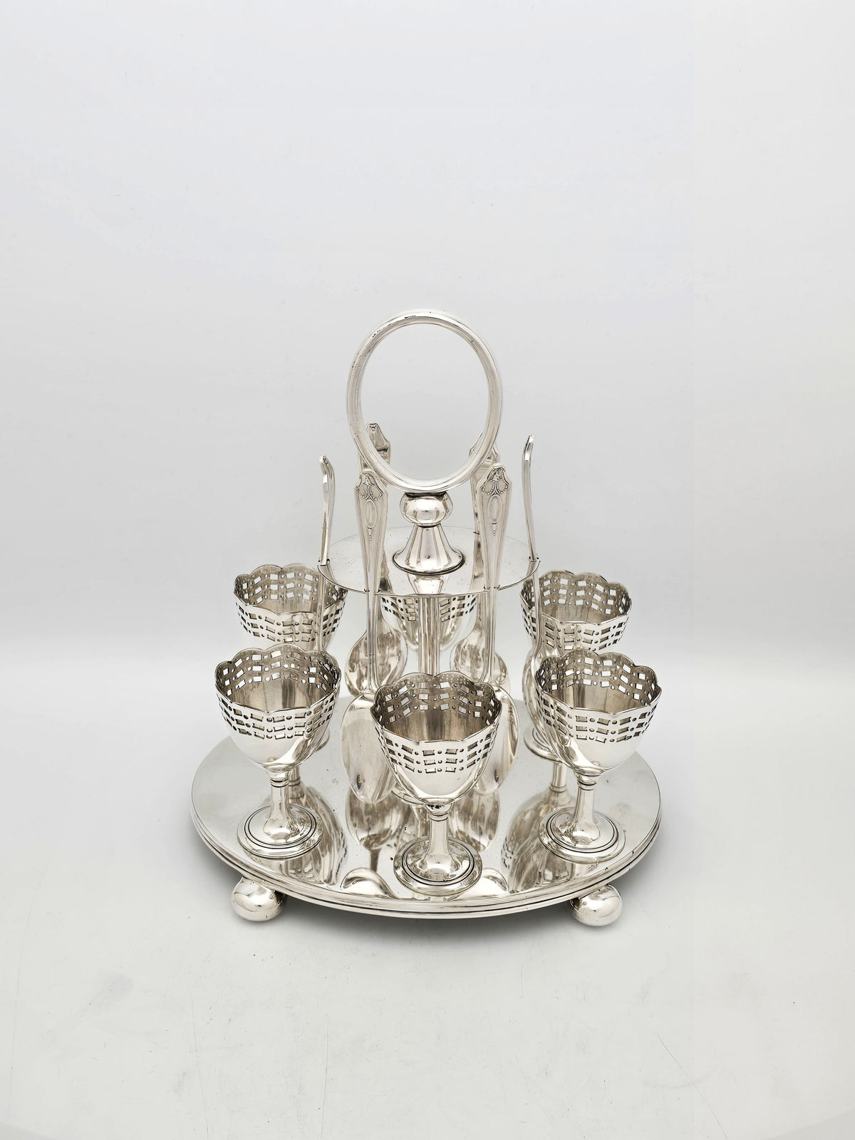 Antique Edwardian Silver Plated Six Place Egg Cruet with Spoons – circa 1905