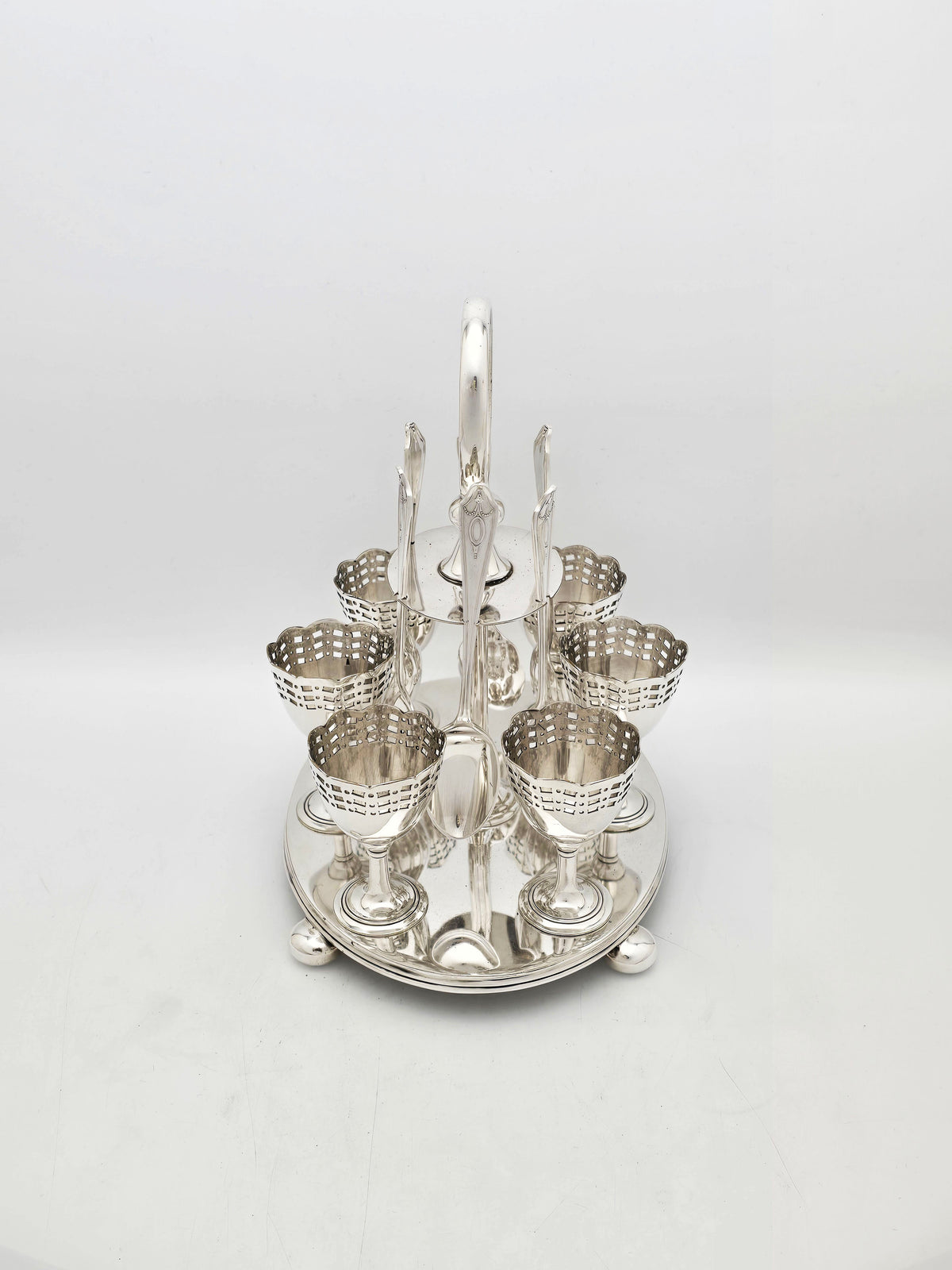 Antique Edwardian Silver Plated Six Place Egg Cruet with Spoons – circa 1905