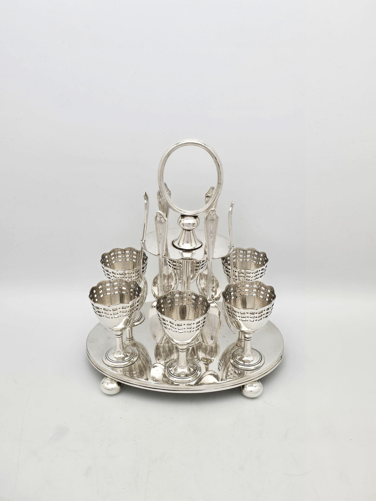 Antique Edwardian Silver Plated Six Place Egg Cruet with Spoons – circa 1905
