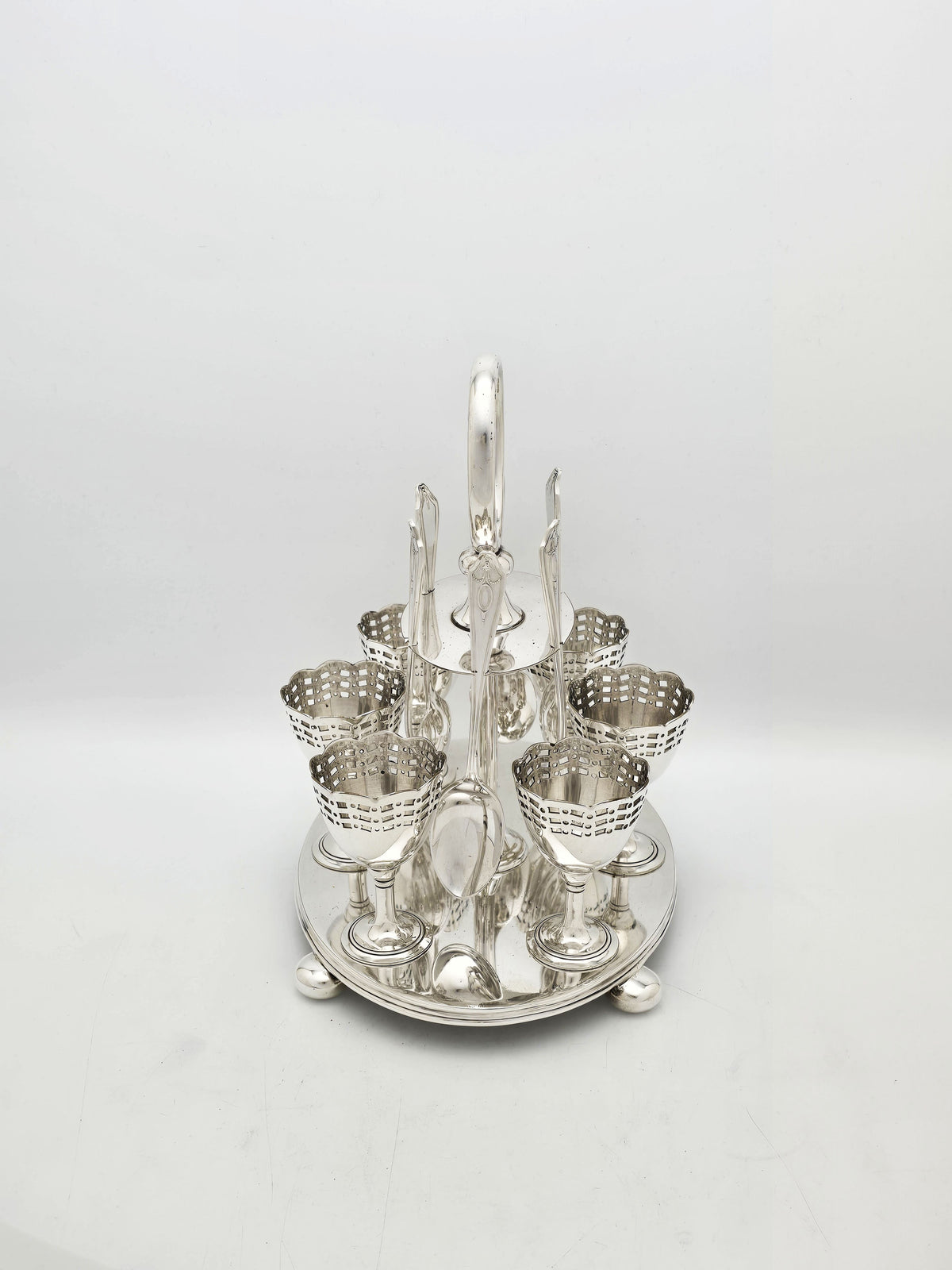 Antique Edwardian Silver Plated Six Place Egg Cruet with Spoons – circa 1905