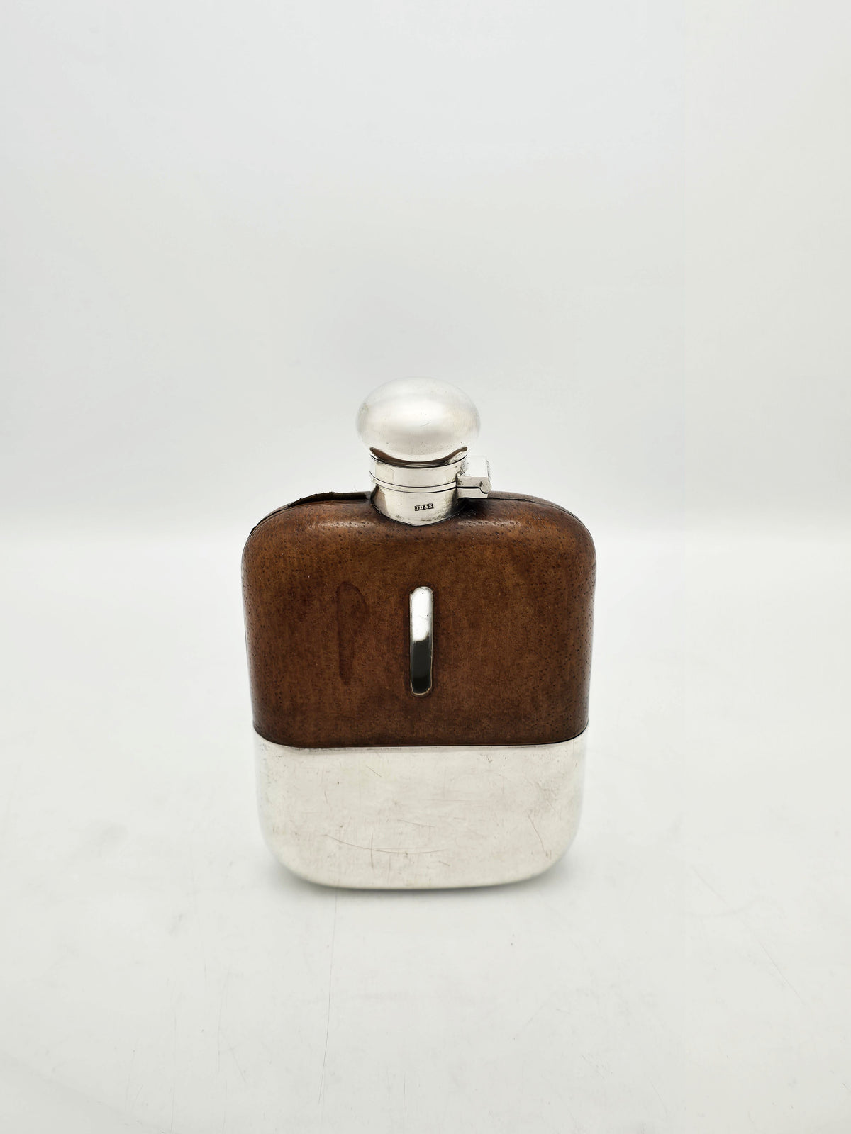 Antique Silver Plated Glass Leather Hip Flask with Shot Cup – circa 1920
