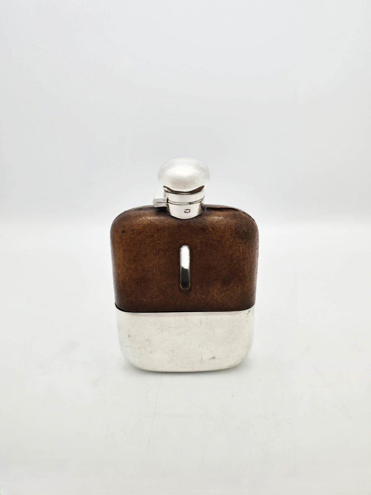 Antique Silver Plated Glass Leather Hip Flask with Shot Cup – circa 1920