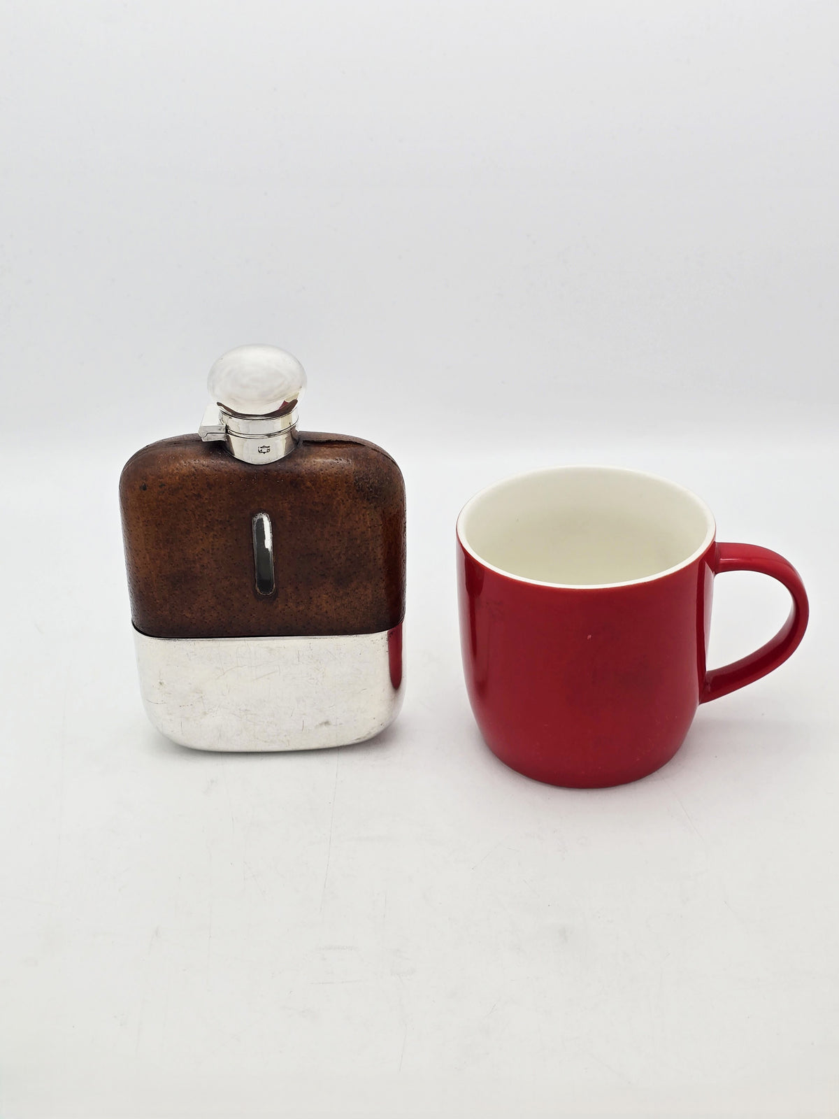 Antique Silver Plated Glass Leather Hip Flask with Shot Cup – circa 1920