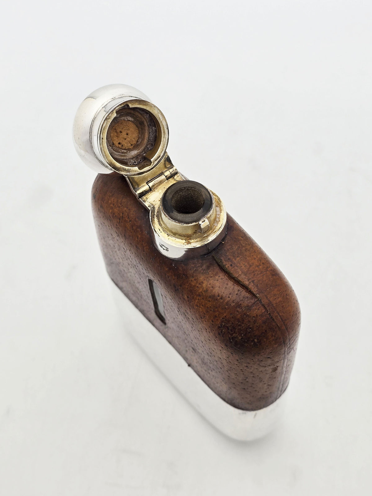 Antique Silver Plated Glass Leather Hip Flask with Shot Cup – circa 1920