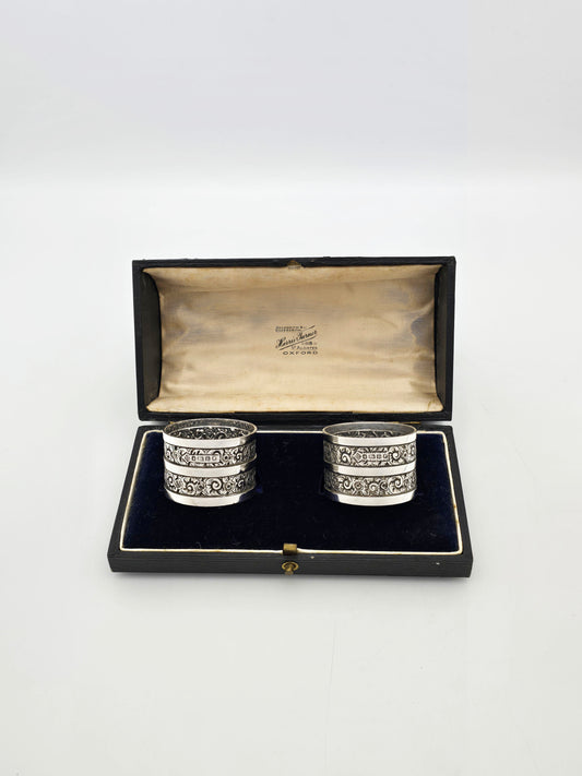 Antique Victorian Sterling Silver Engraved Napkin Rings Sheffield 1884