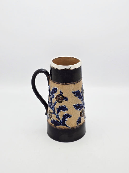 Antique Victorian Doulton Jug with Sterling Silver Rim Sheffield 1898