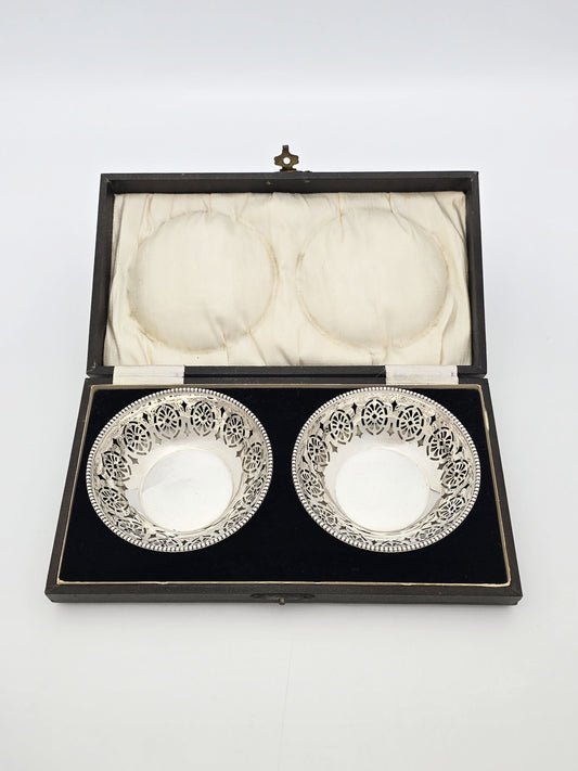 Vintage Pair Sterling Silver Pierced Bon Bon Dishes Birmingham 1928