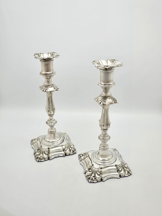 Antique Victorian Silver Plated Elkington Candlesticks Pair 1869
