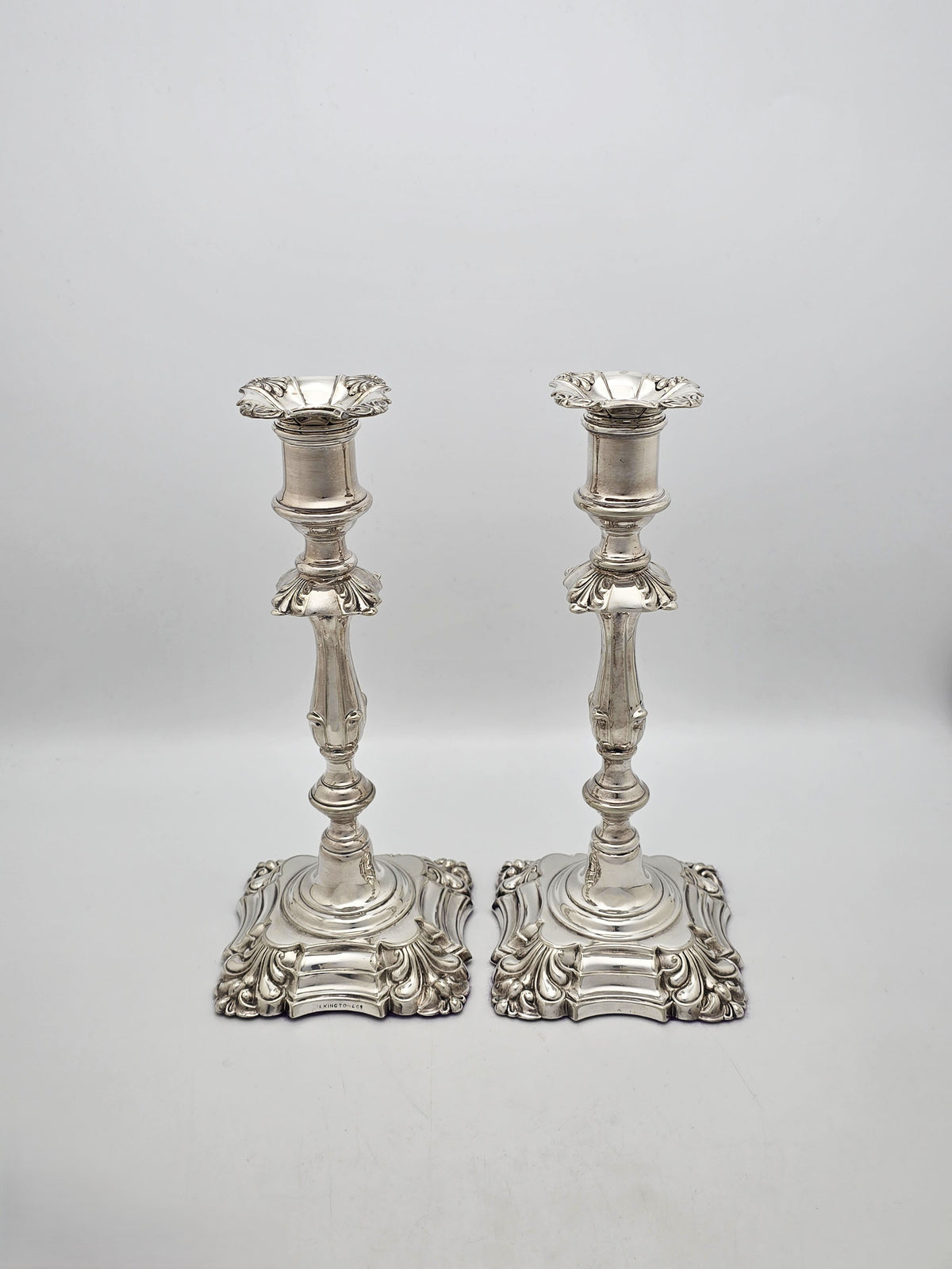 Antique Victorian Silver Plated Elkington Candlesticks Pair 1869