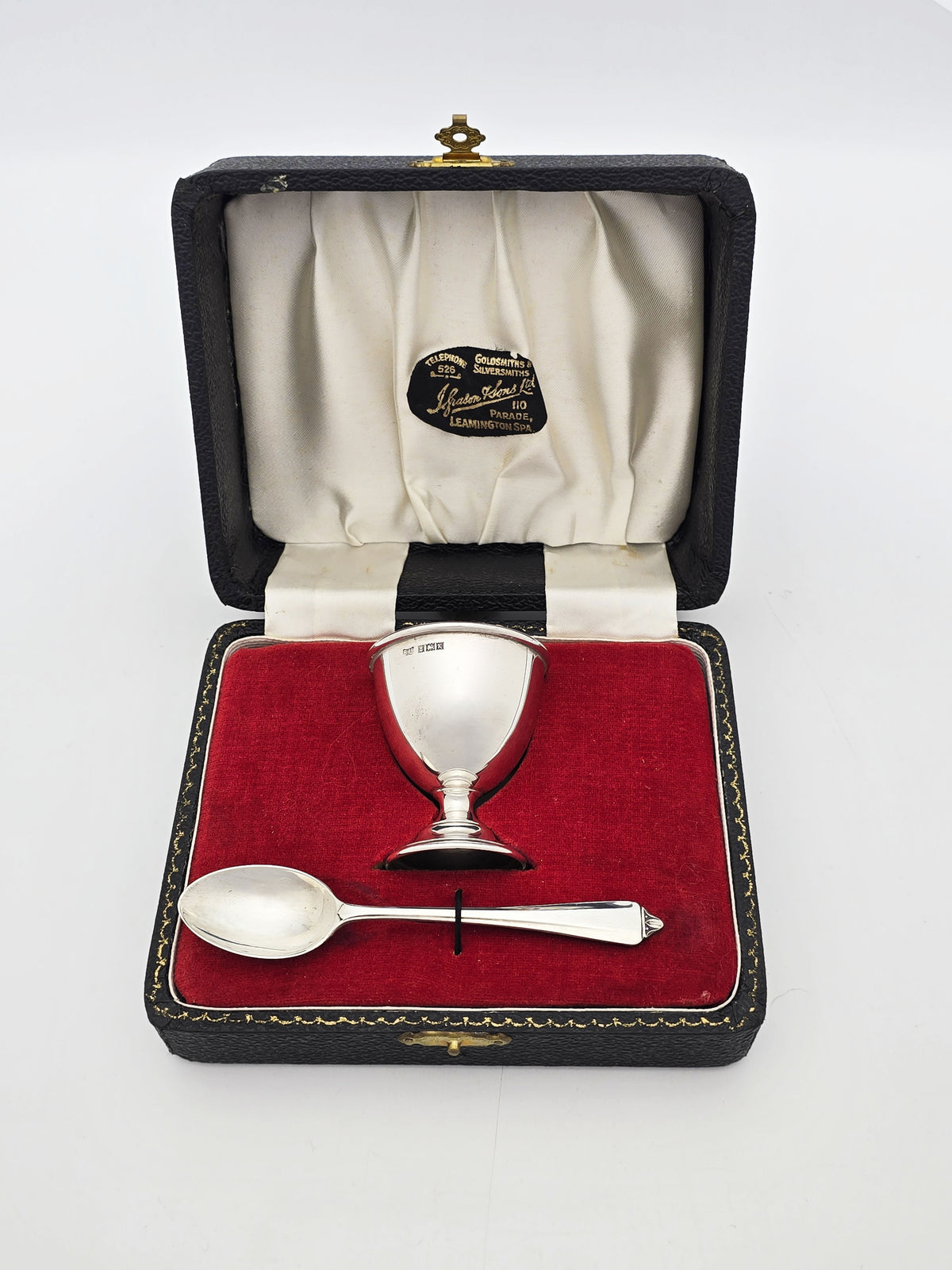 Vintage Sterling Silver Egg Cup and Spoon Set Birmingham 1959
