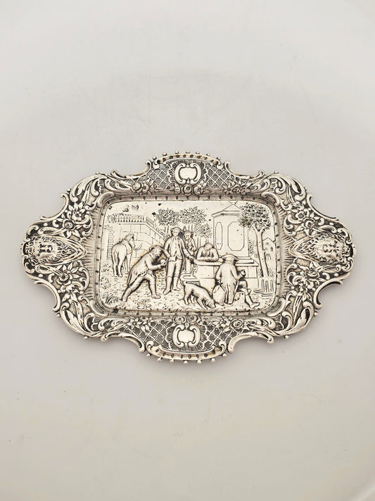 Antique Continental Silver Figural Tray with Pierced Floral Border – circa 1900