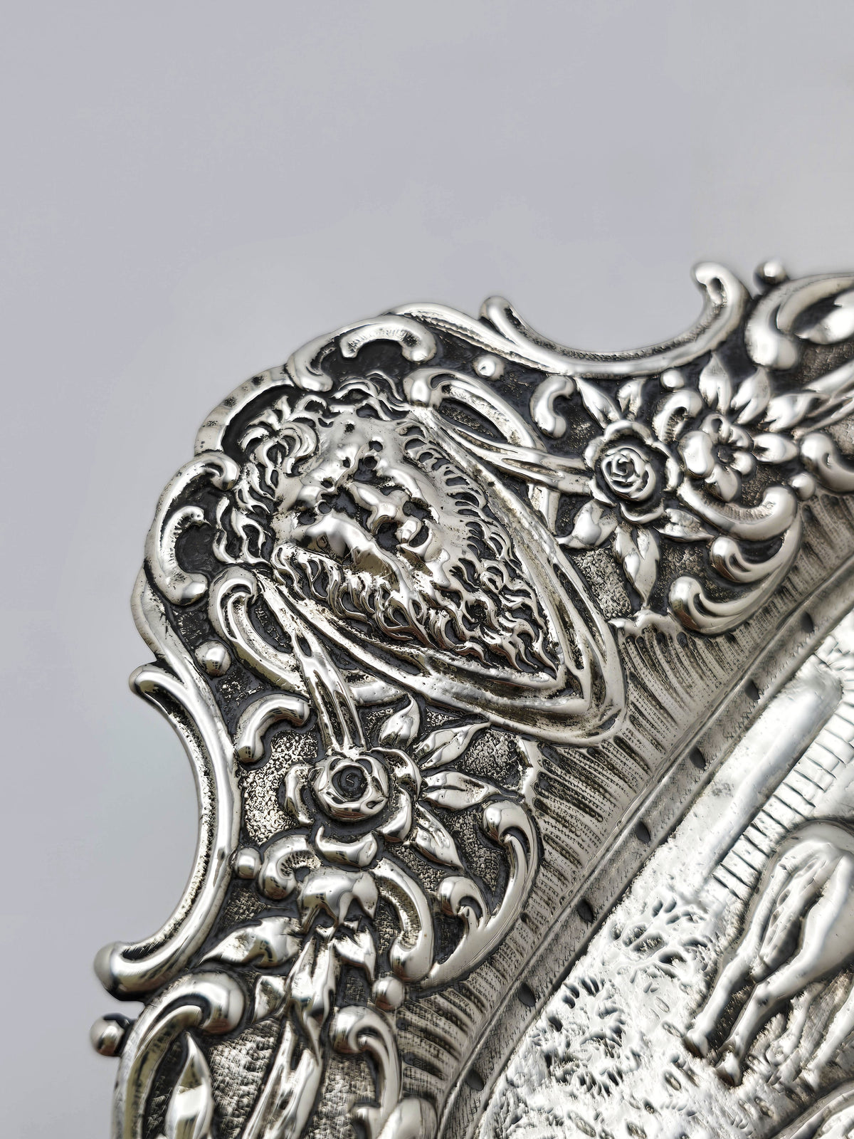Antique Continental Silver Figural Tray with Pierced Floral Border – circa 1900