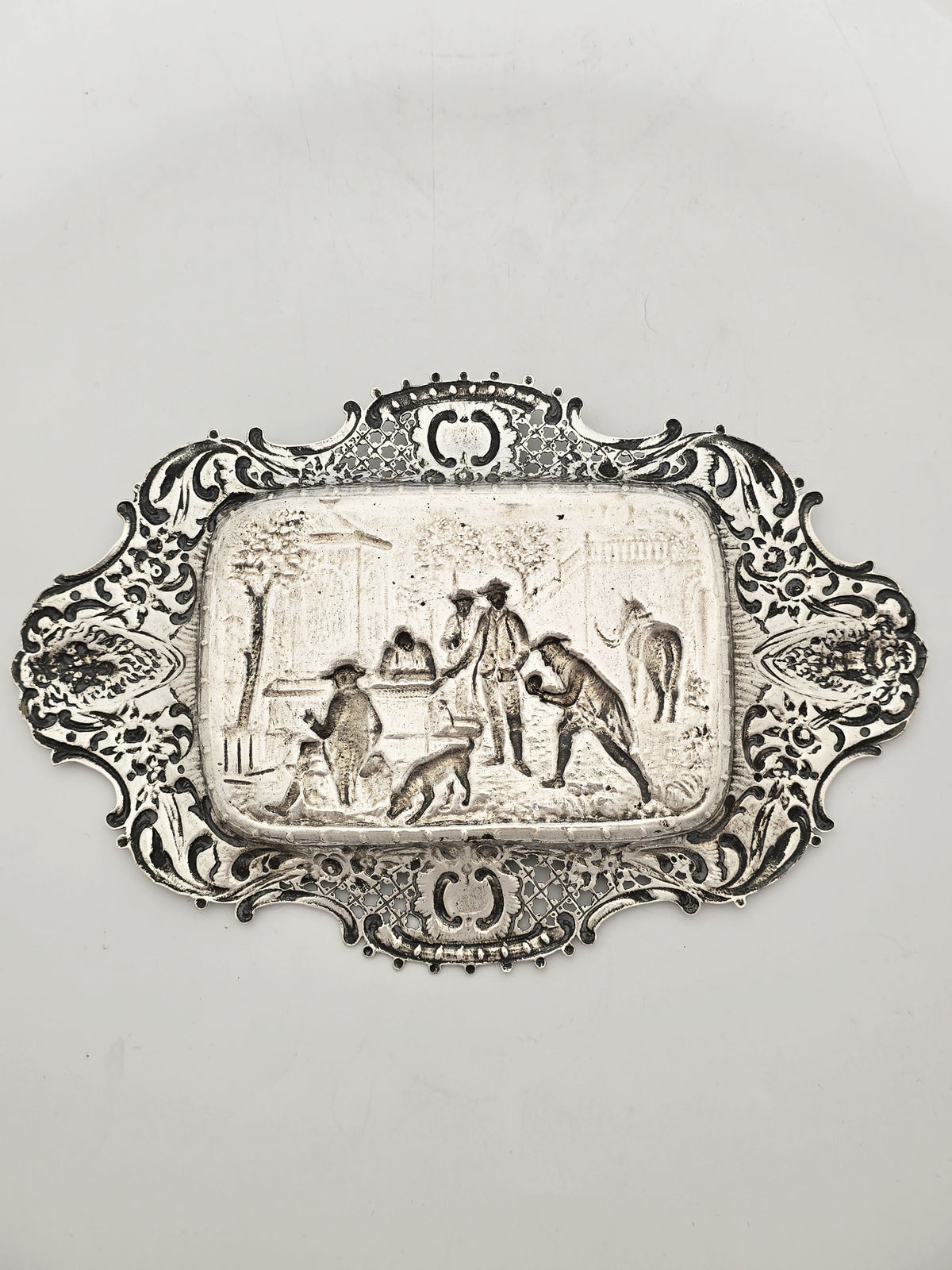 Antique Continental Silver Figural Tray with Pierced Floral Border – circa 1900