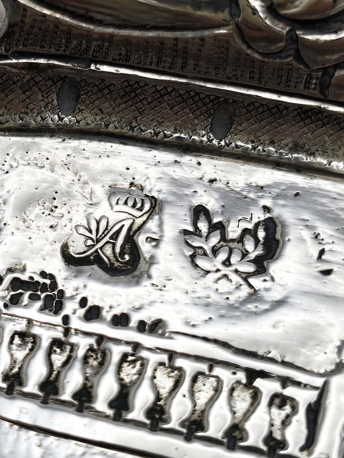 Antique Continental Silver Figural Tray with Pierced Floral Border – circa 1900