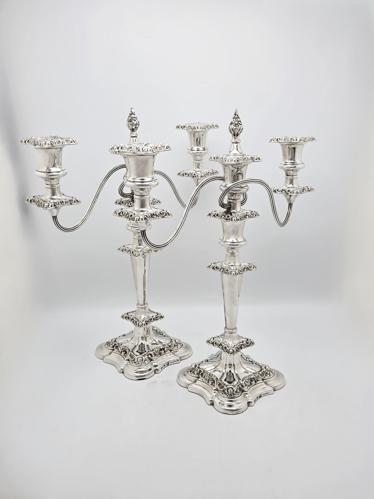 Antique Silver Plated Four-Way Convertible Candelabra Pair circa 1920