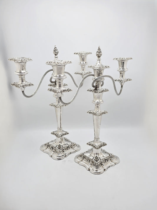 Antique Silver Plated Four-Way Convertible Candelabra Pair circa 1920
