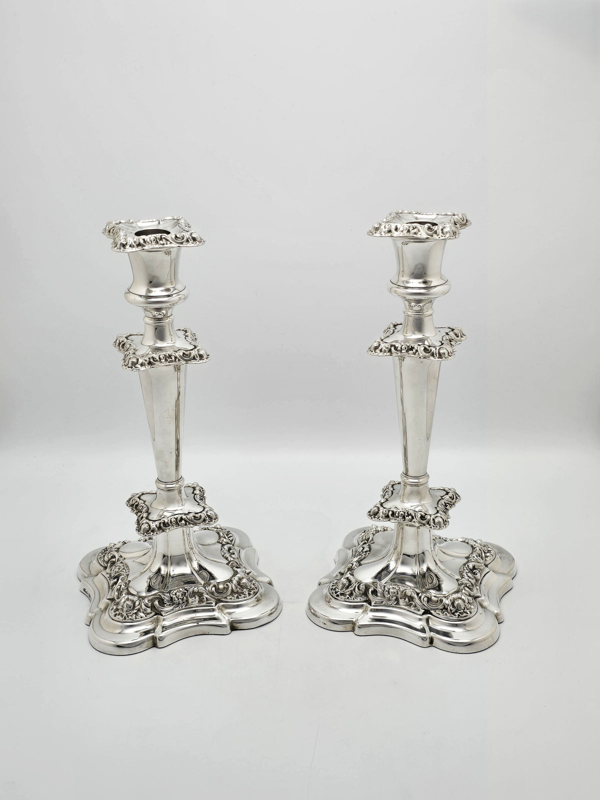 Antique Silver Plated Four-Way Convertible Candelabra Pair circa 1920