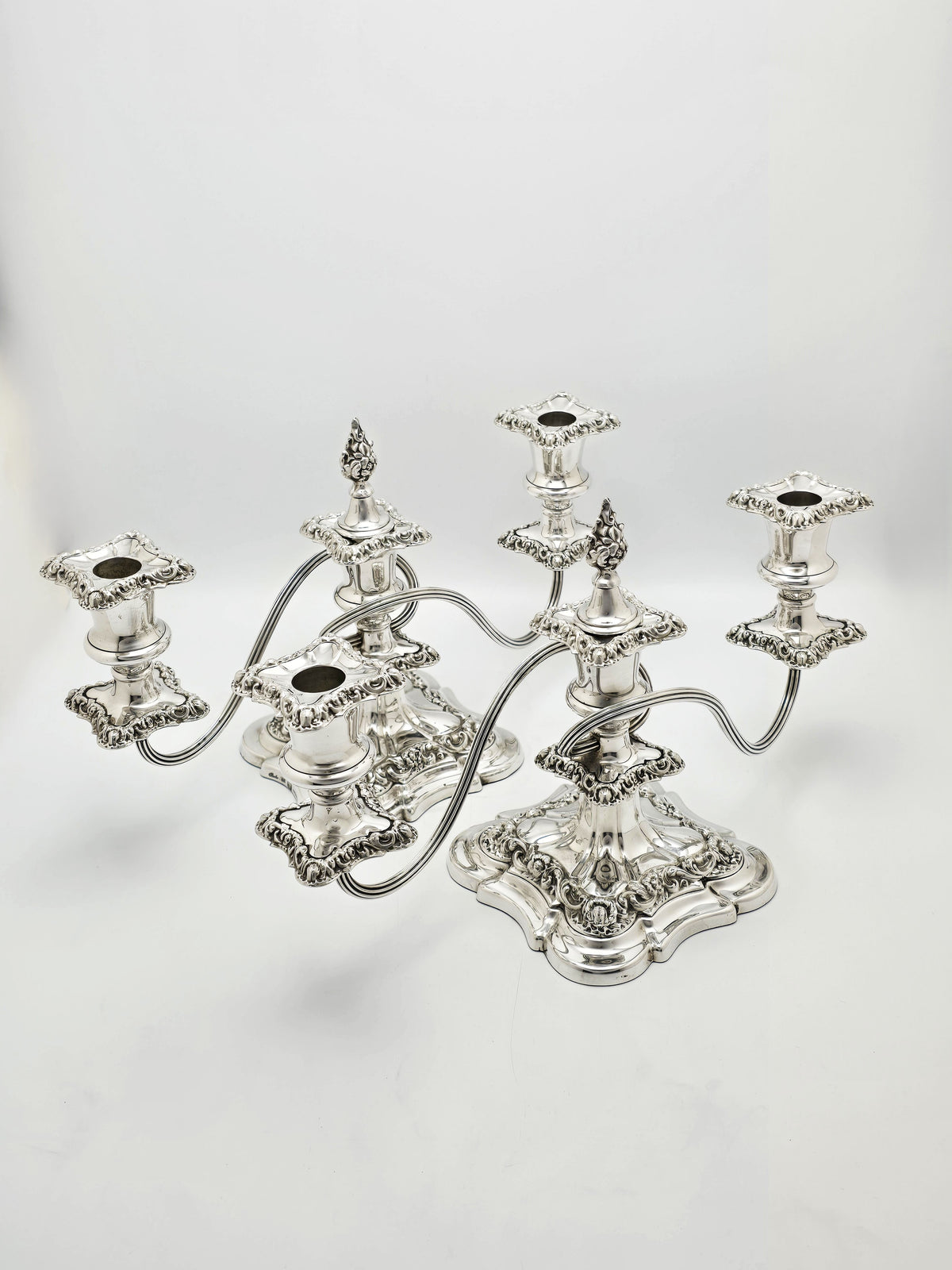Antique Silver Plated Four-Way Convertible Candelabra Pair circa 1920