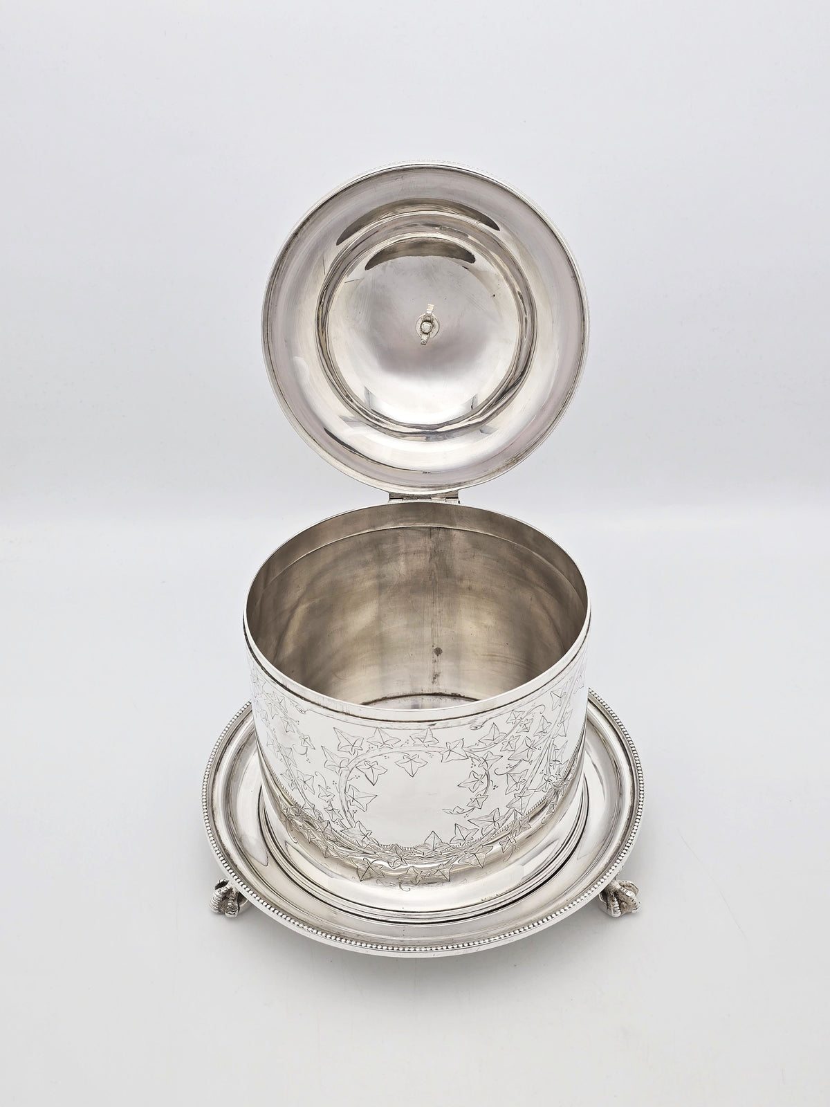 Antique Victorian Silver Plated Engraved Ivy Biscuit Box circa 1880