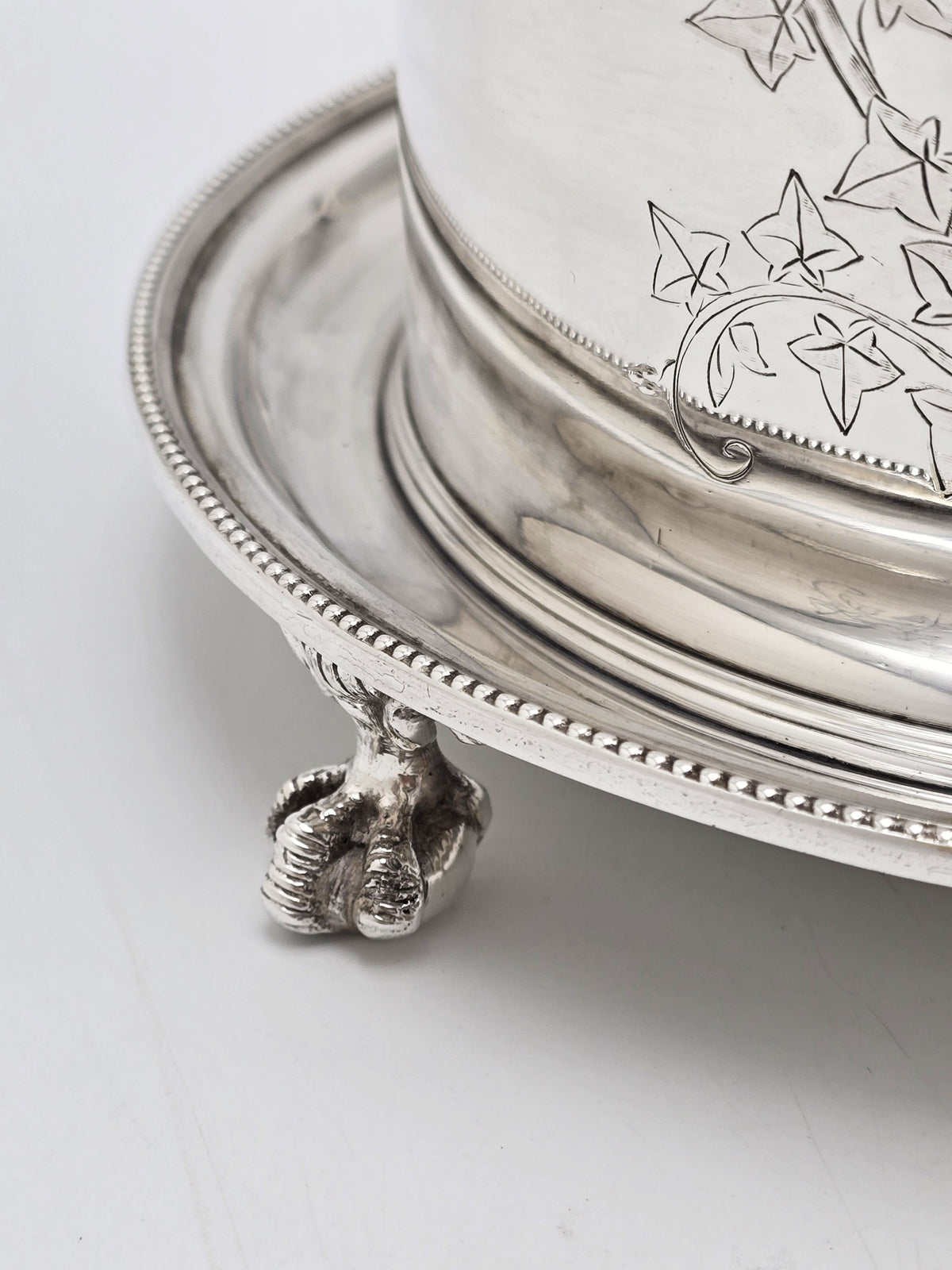 Antique Victorian Silver Plated Engraved Ivy Biscuit Box circa 1880