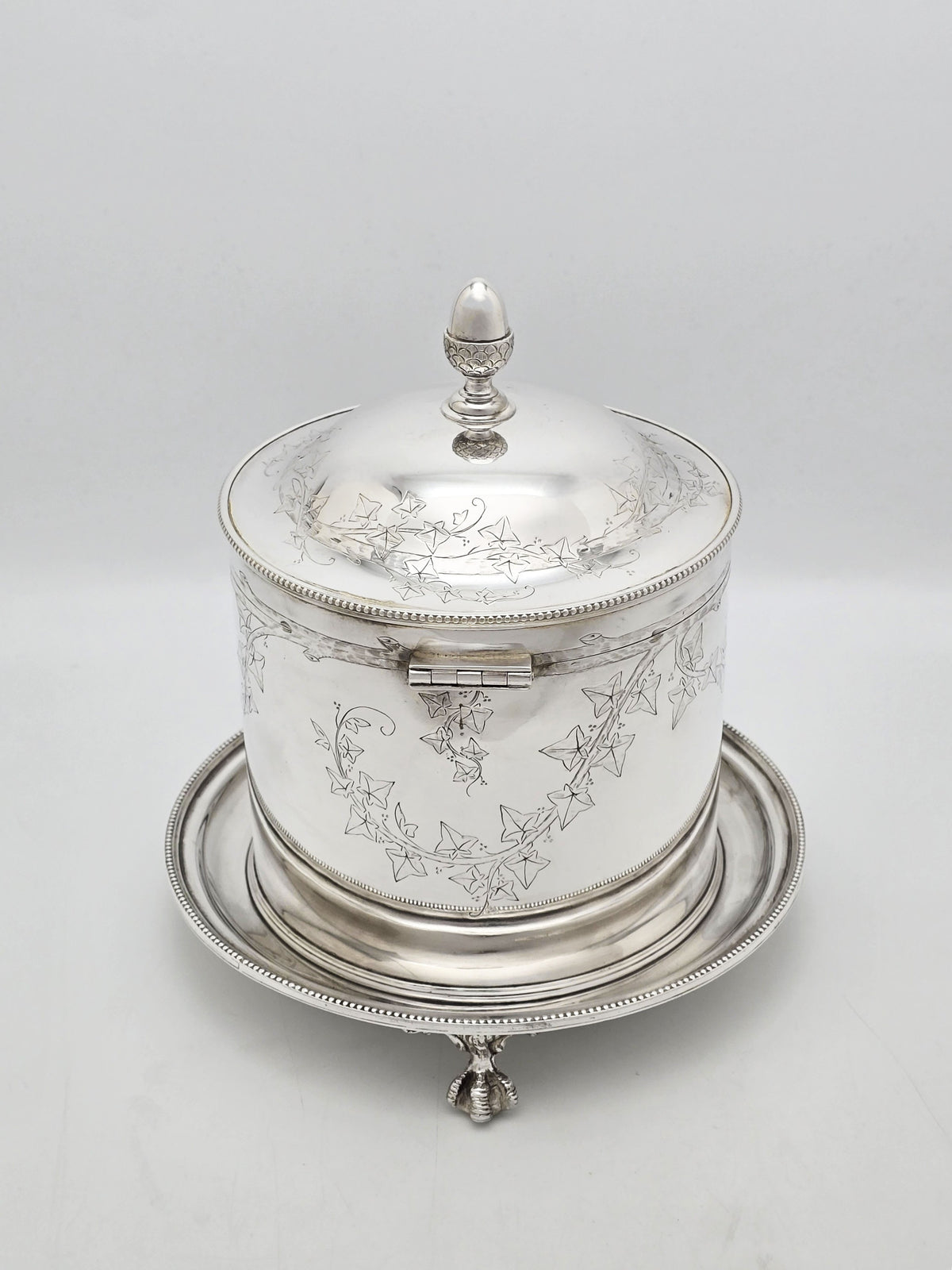 Antique Victorian Silver Plated Engraved Ivy Biscuit Box circa 1880