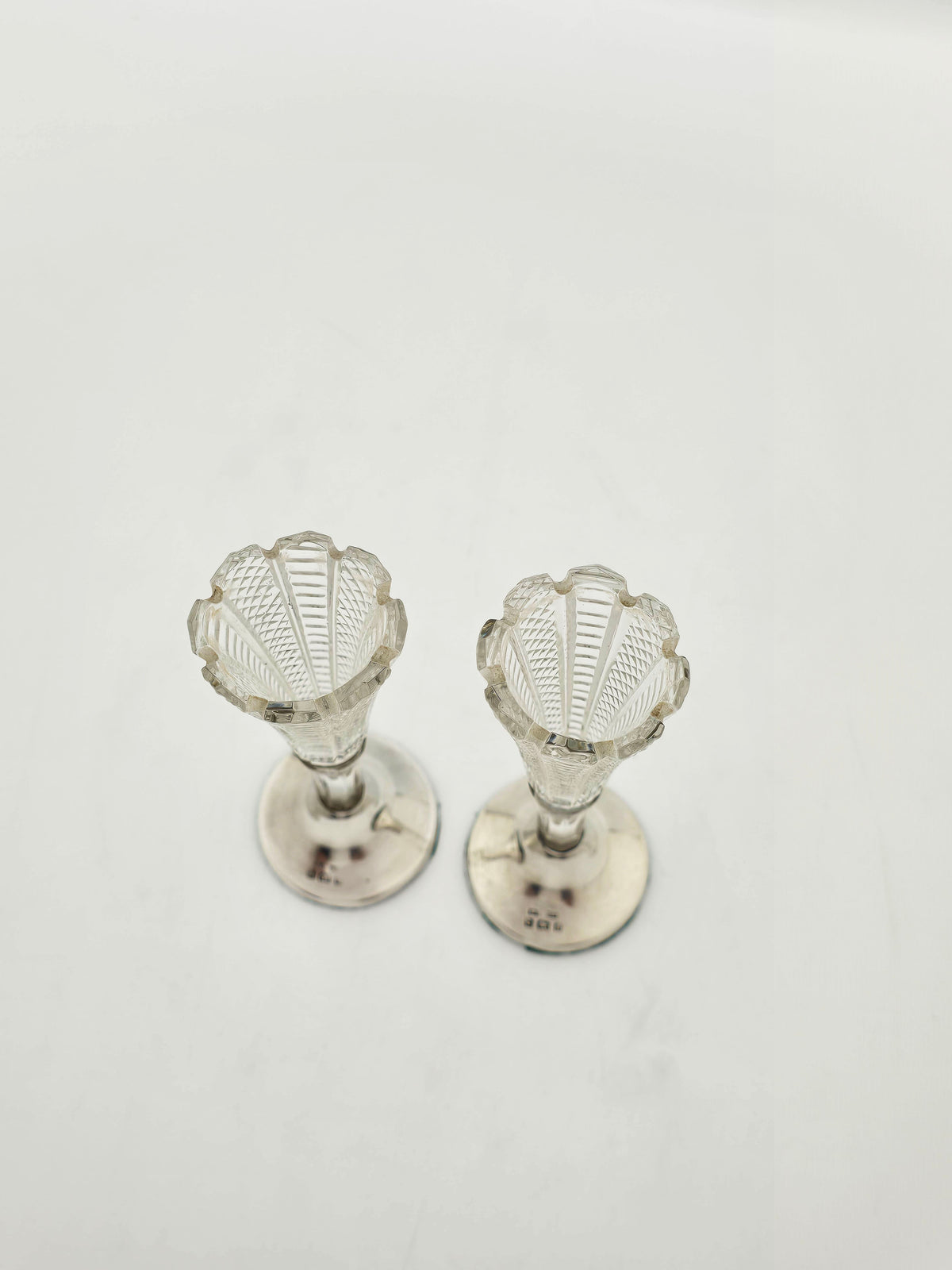 Antique Victorian Sterling Silver and Cut Glass Posy Vases Birmingham 1900