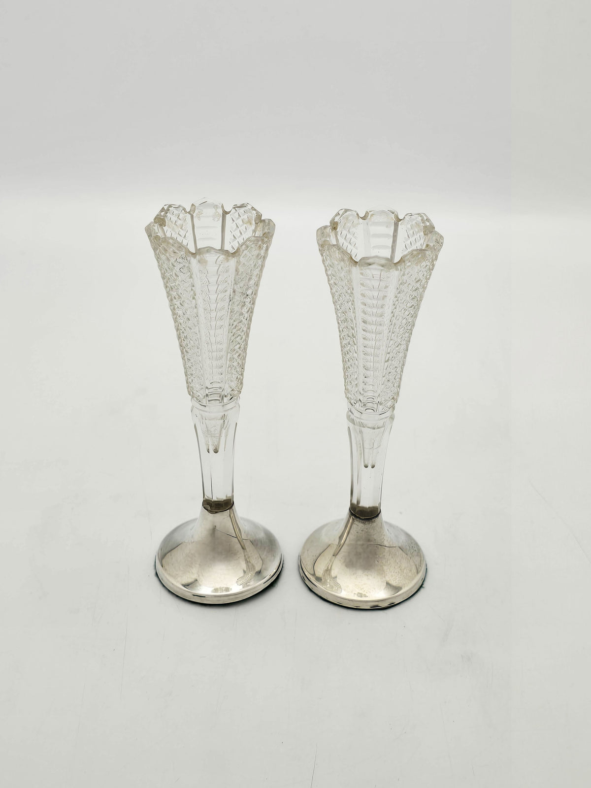 Antique Victorian Sterling Silver and Cut Glass Posy Vases Birmingham 1900