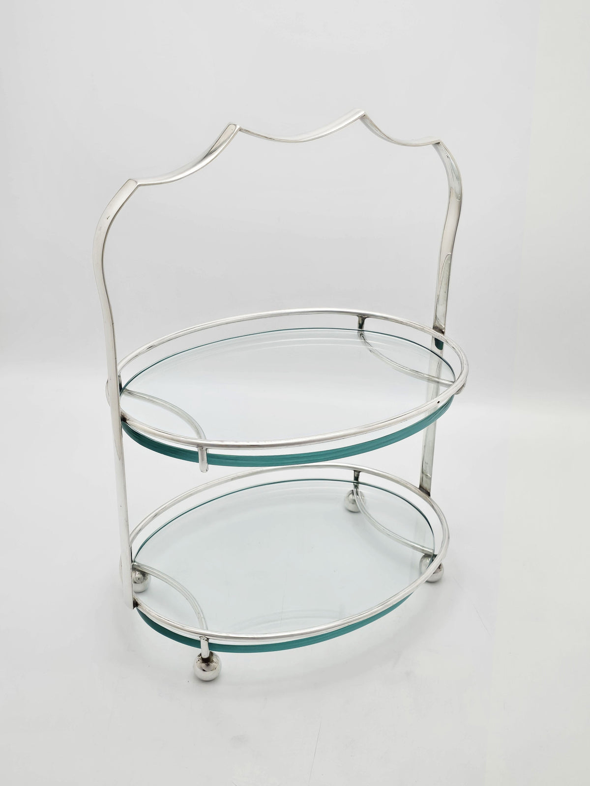 Antique Art Deco Silver Plated and Glass Two-Tier Serving Stand, circa 1925