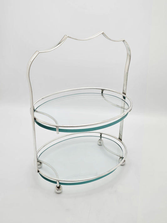 Antique Art Deco Silver Plated and Glass Two-Tier Serving Stand, circa 1925