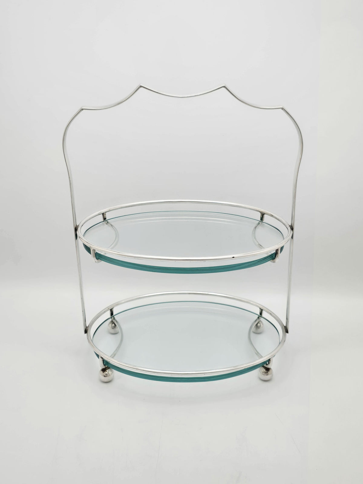 Antique Art Deco Silver Plated and Glass Two-Tier Serving Stand, circa 1925