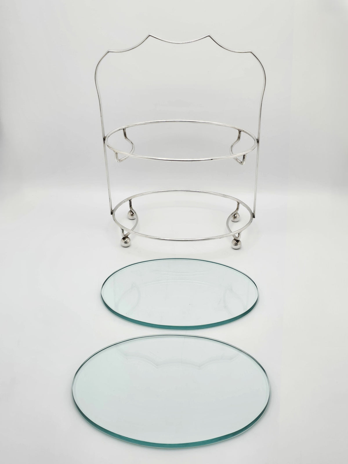 Antique Art Deco Silver Plated and Glass Two-Tier Serving Stand, circa 1925