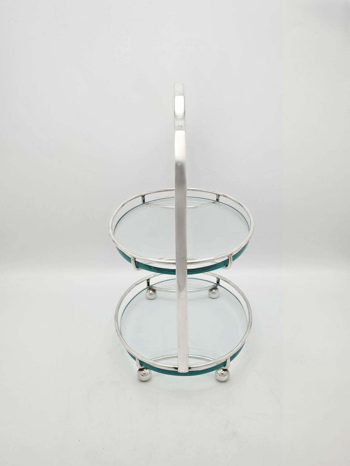 Antique Art Deco Silver Plated and Glass Two-Tier Serving Stand, circa 1925