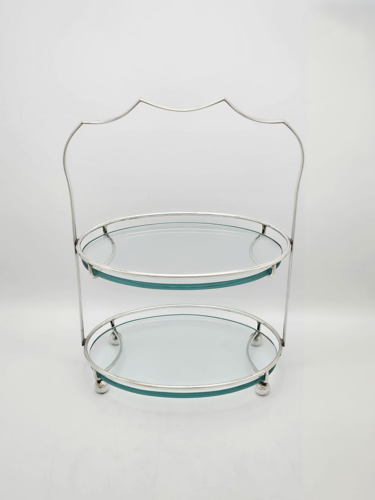 Antique Art Deco Silver Plated and Glass Two-Tier Serving Stand, circa 1925